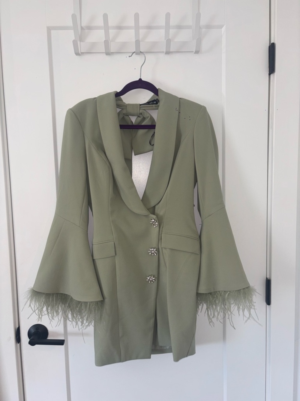 Lavish Alice Feather-Trim Green Blazer Mini Dress